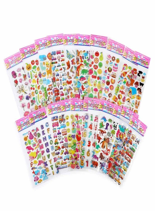 FNGEEN 24 Sheets 3D Puffy Stickers for Kids Toddlers Bulk, Small Children Party Bag Sticker Variety Pack for Preschool Teacher, Boy Girl Rewards Crafts Scrapbooking Gifts (Dinosaur Animal Car Flower Heart) - Image 2