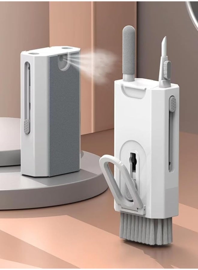 8 in 1 Multifunctional Cleaning Kit Keyboard Dust Cleaner Earphone Brush Phone Screen Cleaner with Soft Bristles Built in Keycap Puller Washable Cloth Phone Holder for PC Camera Tablet,White - Image 4