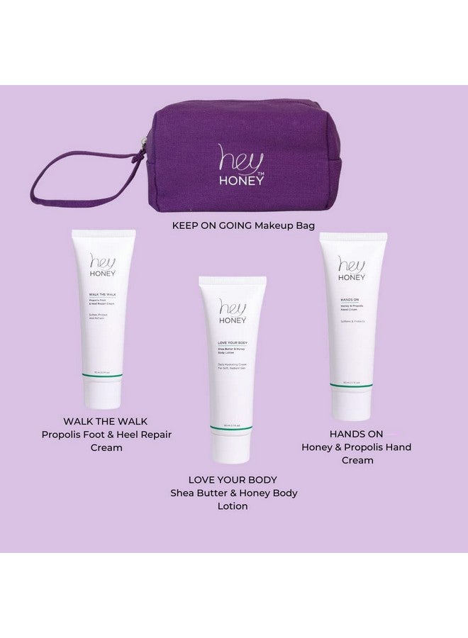 Hey Honey 4Pc Set Love Your Body Lotion Walk The Walk Foot Cream Hands On Honey Hand Cream Eco Makeup Bag. Perfect For Valentine'S Xmas Birthdays - Image 3