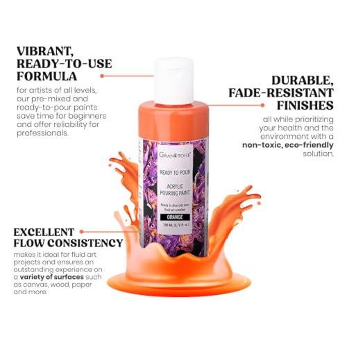 GRANOTONE Premium Acrylic Pouring Paint, Ready-to-Use, Superior High-Flow Formula, Ideal for Canvas, Wood, Paper, Craft & Fluid Art Project 200 ml (ORANGE) - Image 2