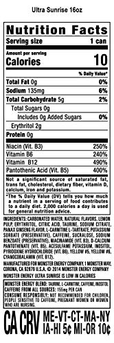Monster Energy Ultra Sunrise, Sugar Free Energy Drink, 16 Fl Oz (Pack of 15) - Image 3