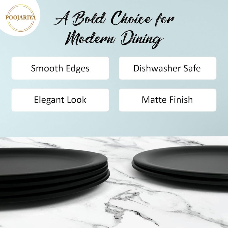 POOJARIYA POOJARIYA Brand Melamine Dinner Plate 6 Piece Elegant Durable Microwave Dishwasher Safe Ideal for Everyday Dining or Special Occasions Black - Image 4