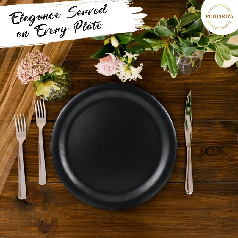 POOJARIYA POOJARIYA Brand Melamine Dinner Plate 6 Piece Elegant Durable Microwave Dishwasher Safe Ideal for Everyday Dining or Special Occasions Black - Image 3