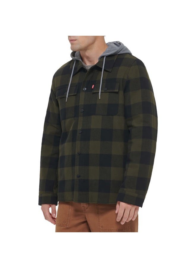 Levi's Men's Sherpa Lined Shirt Jacket (Regular & Big & Tall Sizes), Hooded Green Ombre Plaid, Small - Image 4
