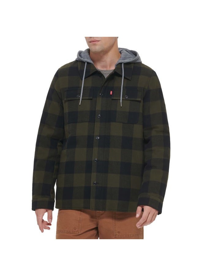 Levi's Men's Sherpa Lined Shirt Jacket (Regular & Big & Tall Sizes), Hooded Green Ombre Plaid, Small - Image 1