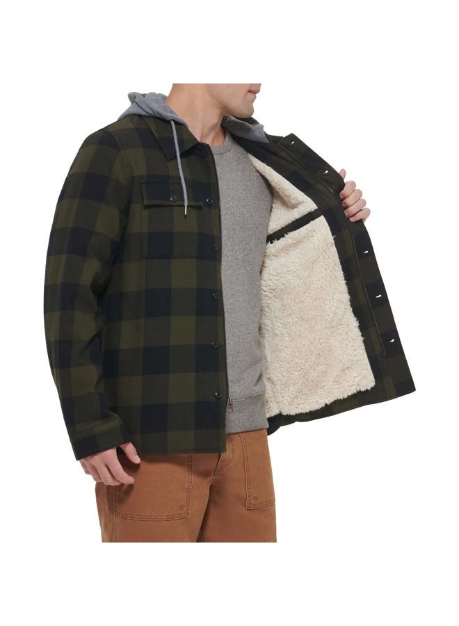 Levi's Men's Sherpa Lined Shirt Jacket (Regular & Big & Tall Sizes), Hooded Green Ombre Plaid, Small - Image 2