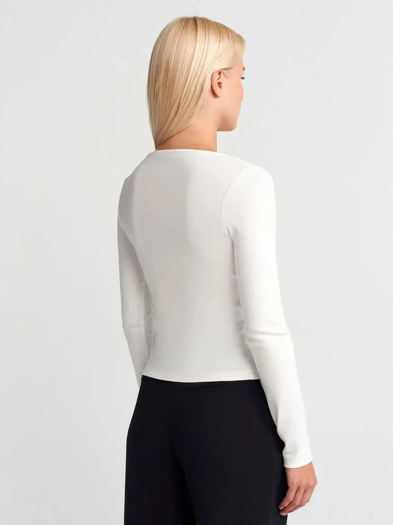 ديلفين Dilvin Slim Fit Cotton Blend Zipper Blouse
