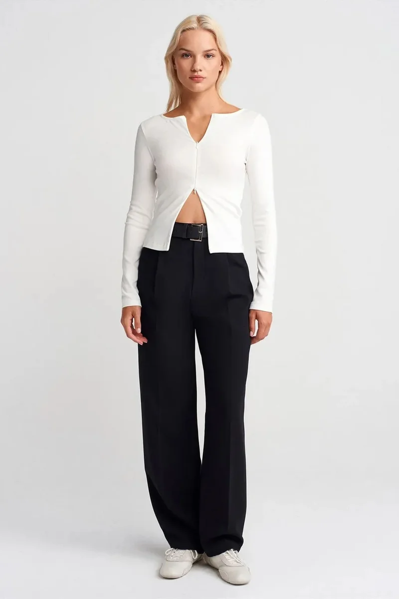 Dilvin White DILVIN Slim Fit Cotton Blend Zipper Blouse for Women | Best Price UAE