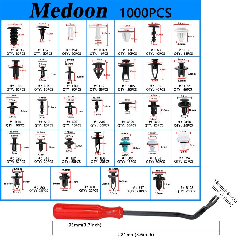 Medoon Car Retainer Clips 1101 PCS Car Door Panel Trim Clips Kit 32 Most Popular Sizes Cars Body Kits 1 Pcs Fastener Remover for Ford GM Toyota Honda Chrysler BMW Benz Nissan Subaru Audi Mazda - Image 2