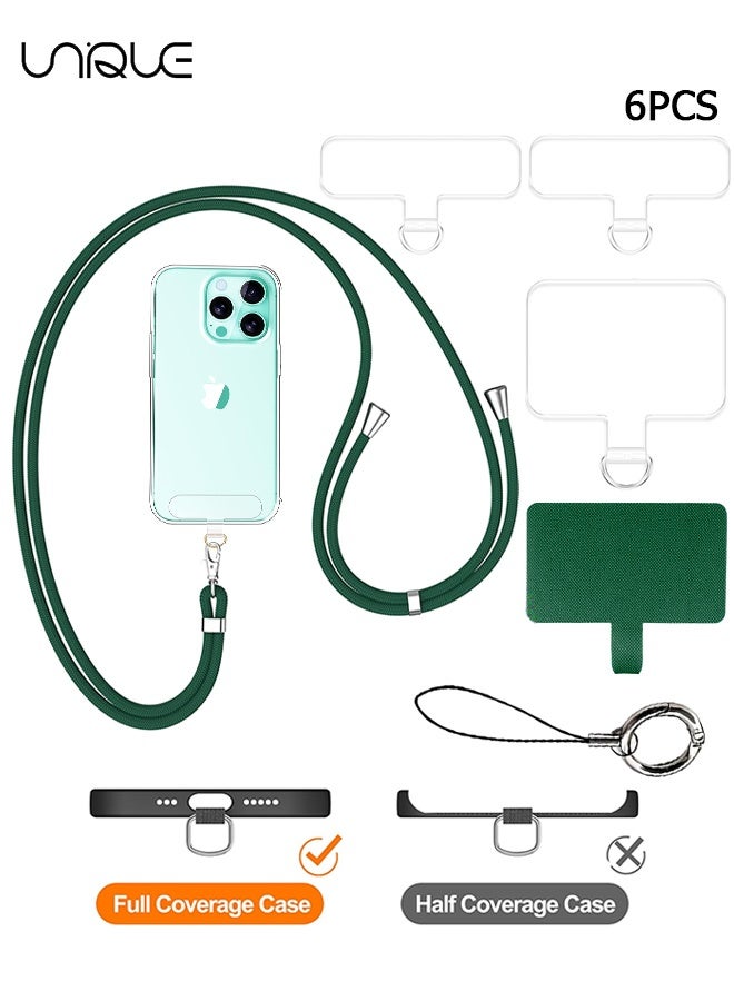Unique Phone Lanyard - Phone Lanyard with 4 Universal Patches - 1.6m Adjustable Phone Lanyard - Can be Used for Crossbody Phone and Neck and Wrist Straps - With Metal Snap Hook - Compatible with Most Smartphones with Full Coverage Case - Free Your Hands (Dark Green/Transparent) - Image 1