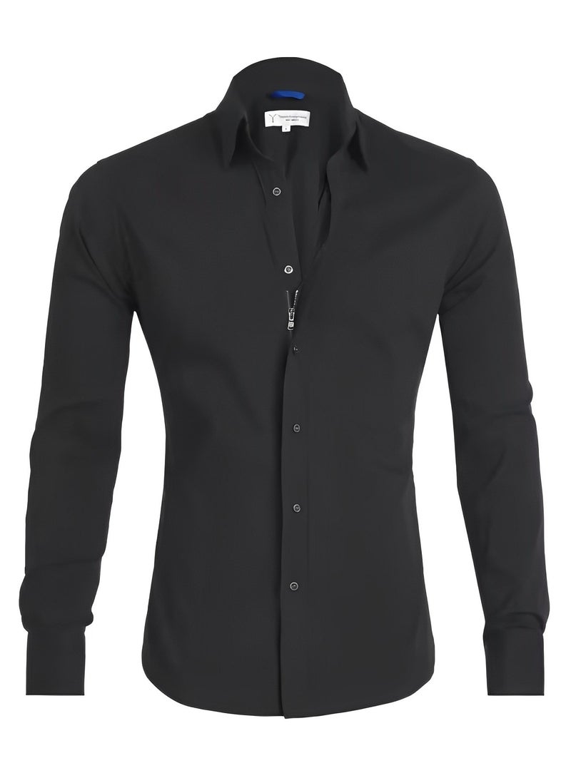 REOCLE Men's Dress Shirts Solid Long Sleeve Stretch Wrinkle-Free Formal Shirt Business Casual Button Down Shirts Regular Fit Dress Shirts  - Image 3