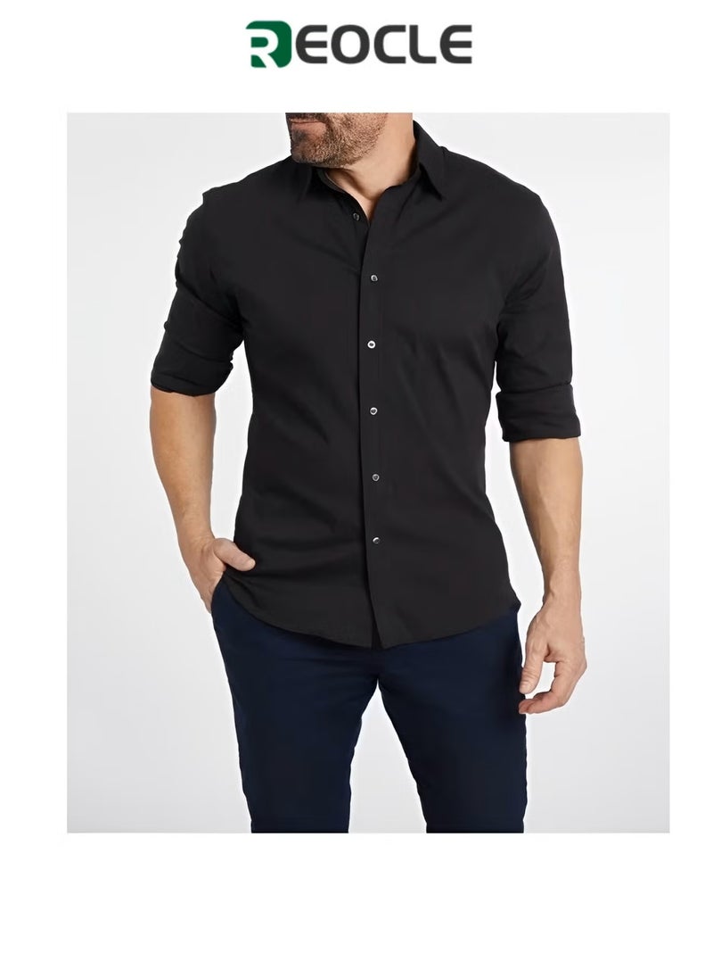 REOCLE Men's Dress Shirts Solid Long Sleeve Stretch Wrinkle-Free Formal Shirt Business Casual Button Down Shirts Regular Fit Dress Shirts  - Image 1