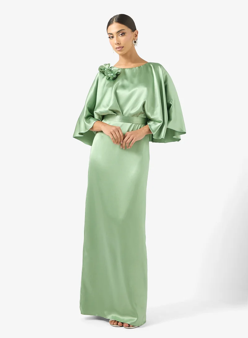 Flared Sleeve Crew Neck Maxi Dress