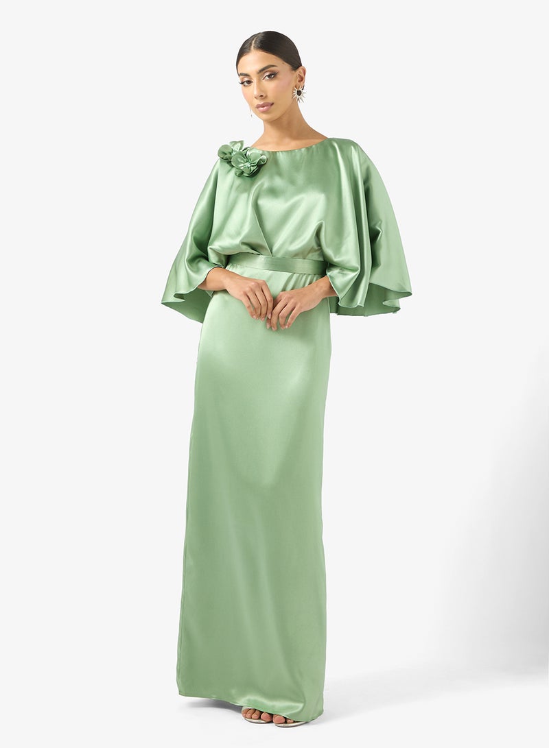 ايرا فستان ماكسي بياقة دائرية وأكمام واسعة - Image 1