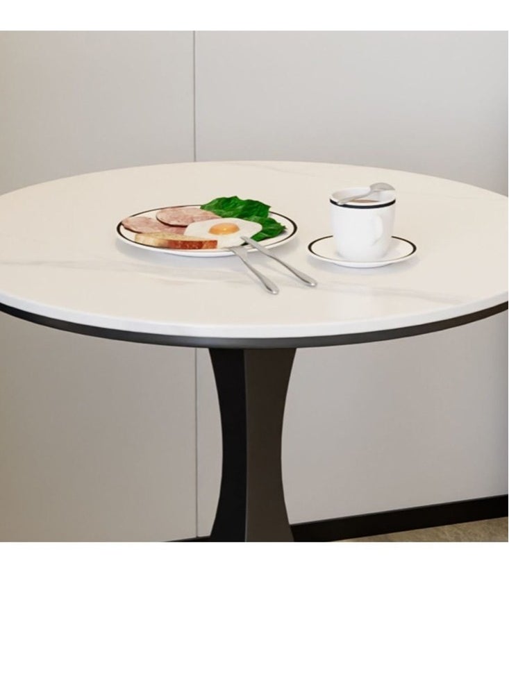fashionhome - Multipurpose Use Minimalist Design Round Coffee Table Shining Slate Tabletop Side Table Sturdy Metal Square Base Small Dining Table Serving Table for Living Room Bedroom 50x55 cm - Image 1