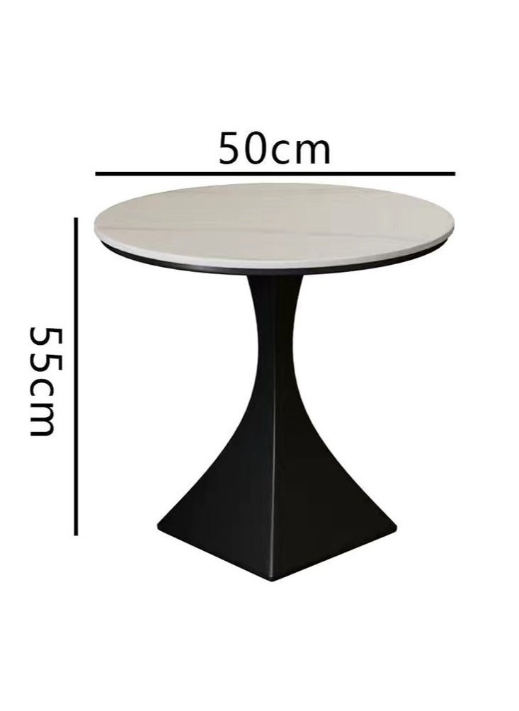 fashionhome - Multipurpose Use Minimalist Design Round Coffee Table Shining Slate Tabletop Side Table Sturdy Metal Square Base Small Dining Table Serving Table for Living Room Bedroom 50x55 cm - Image 1