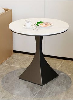Multipurpose Use Minimalist Design Round Coffee Table Shining Slate Tabletop Side Table Sturdy Metal Square Base Small Dining Table Serving Table for Living Room Bedroom 50x55 cm