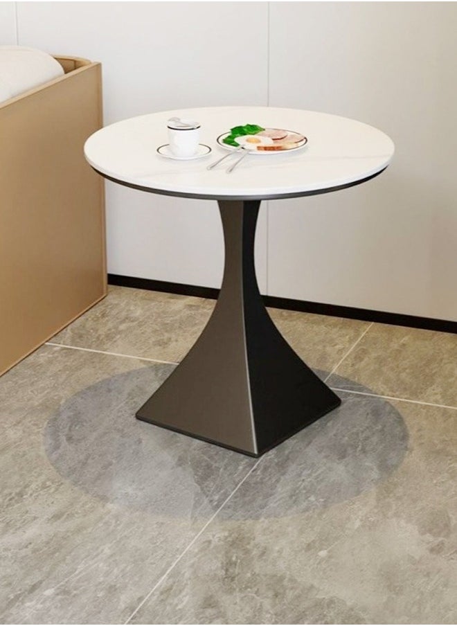 fashionhome - Multipurpose Use Minimalist Design Round Coffee Table Shining Slate Tabletop Side Table Sturdy Metal Square Base Small Dining Table Serving Table for Living Room Bedroom 50x55 cm - Image 1