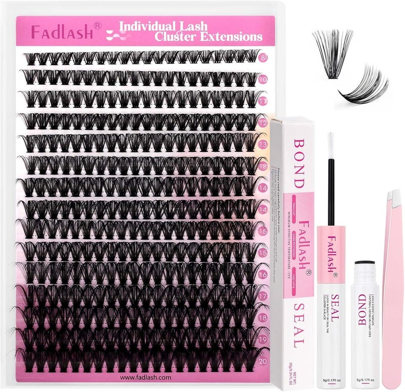 FADLASH Lash Extension Kit 40D Lash Clusters C Curl Lash Cluster Kit DIY Eyelash Extension Kit with Lash Bond and Seal Lash Tweezer 3D Fluffy Cluster Lashes (Kit, 40D-0.07C-Mix8-20) Storage transit efficiency build - Image 1
