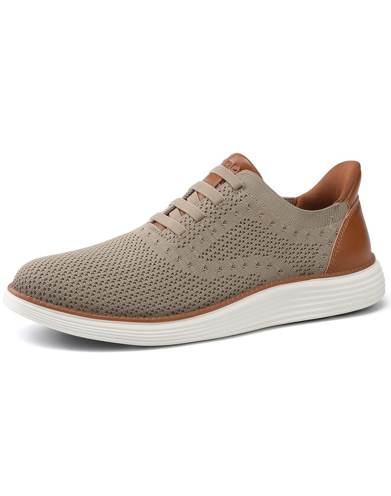 VILOCY Mens Casual Dress Tennis Shoes Slip on Walking Shoes Fashion Sneakers Hands Free Breeze Business Oxfords Mesh Comfortable Lightweight Breathable Khaki,EU44 - Image 5