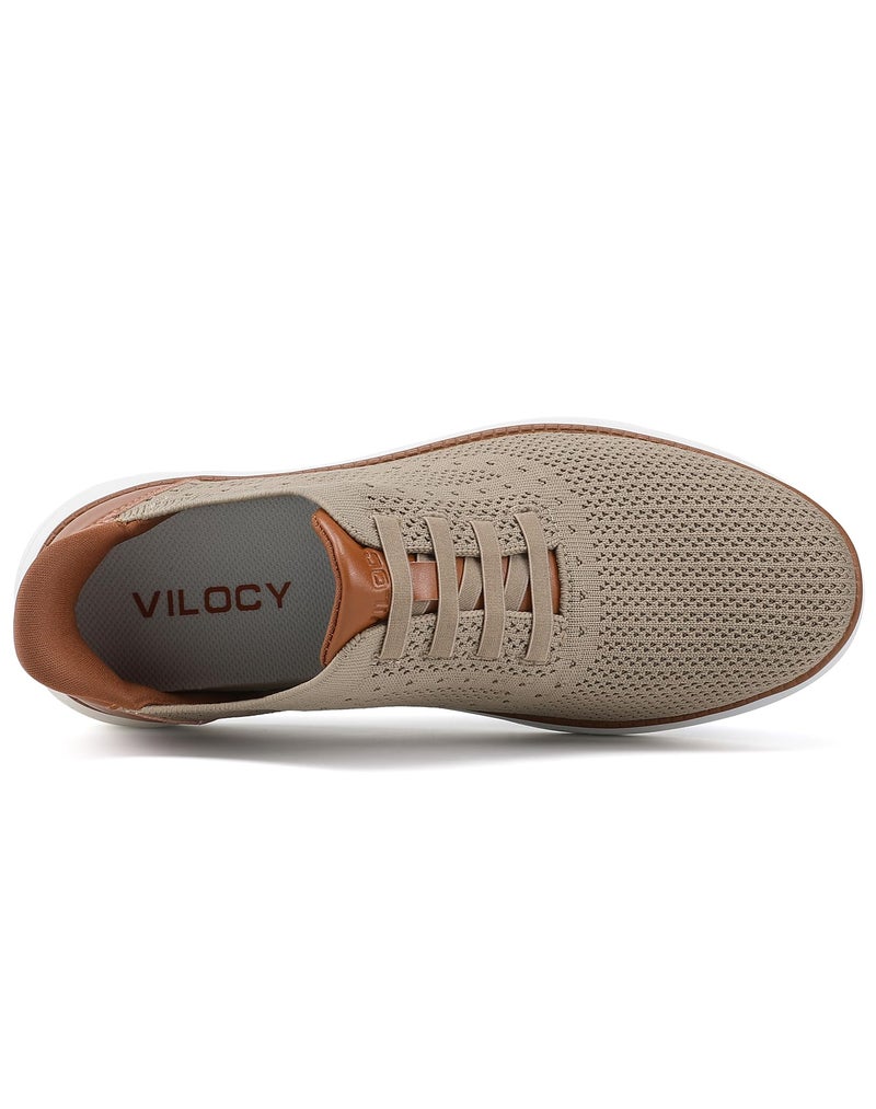 VILOCY Mens Casual Dress Tennis Shoes Slip on Walking Shoes Fashion Sneakers Hands Free Breeze Business Oxfords Mesh Comfortable Lightweight Breathable Khaki,EU44 - Image 3