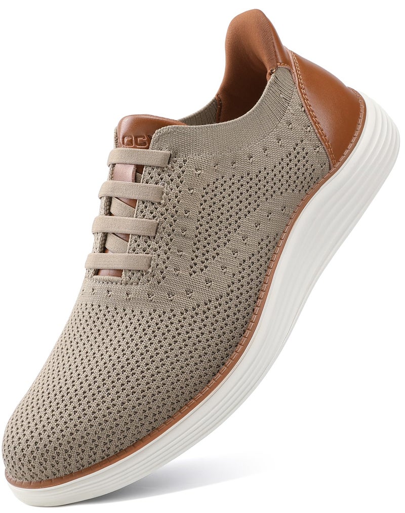 VILOCY Mens Casual Dress Tennis Shoes Slip on Walking Shoes Fashion Sneakers Hands Free Breeze Business Oxfords Mesh Comfortable Lightweight Breathable Khaki,EU44 - Image 1