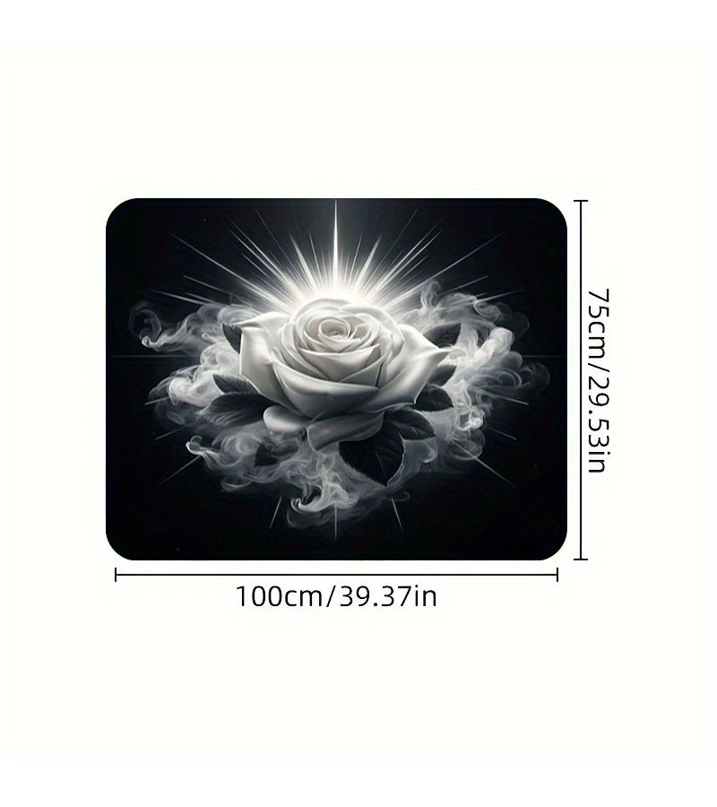 One Piece Black And White Rose Print Polyester SUV Cargo Liner Soft Durable Non Slip Machine Washable Easy Clean Car Trunk Mat - Image 3