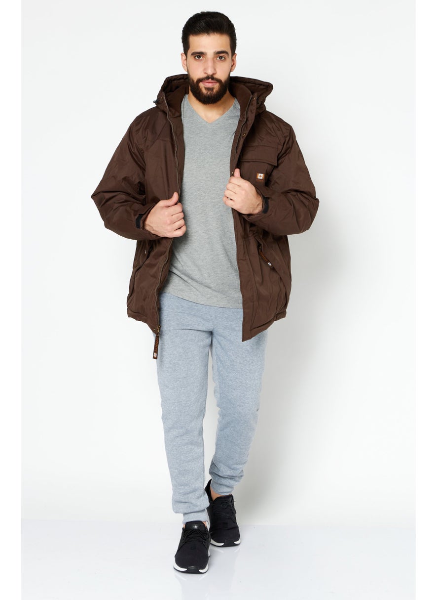 Canada Work Gear - Men Hooded Long Sleeves Parka Jacket, Dark Brown - Image 1