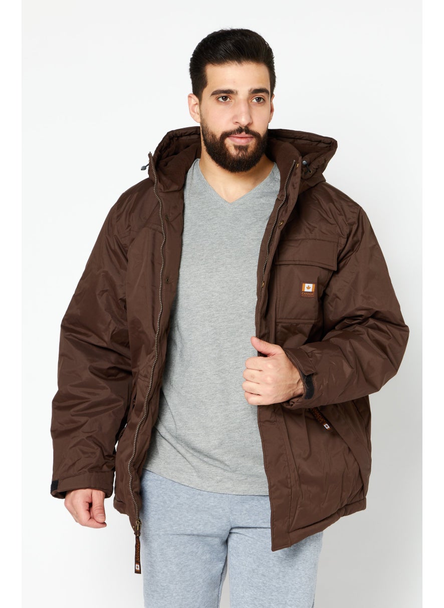 Canada Work Gear - Men Hooded Long Sleeves Parka Jacket, Dark Brown - Image 1