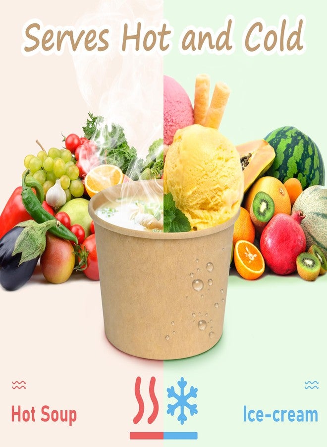 ESSENTIAL Paper Ice Cream Cups, 50pcs 8oz Disposable Dessert Bowls for Hot or Cold Food, Paper Snack Containers for Sundae, Frozen Yogurt, Soup (Brown) - Image 4