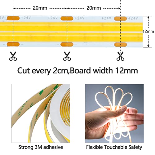 GOMING 328ft10M 24V Double Row COB LED Strip Light Cool White 6000K 6000LEDs CRI 93 20000lm Uniform Glow Dotless Not Waterproof IP20 Flexible LED Tape Lights for DIY Home DecorNo Power Supply - Image 3