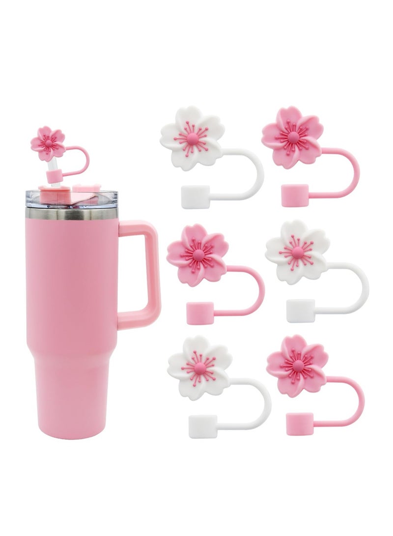 KASTWAVE Straw Covers Cap Toppers, 6 Pcs Straw Cover for Stanley Cup, Silicone Straw Covers Cap Reusable Drinking Straw Topper Compatible, for Stanley Cups Accessories (0.4in, Flower, 2 Colors) - Image 1