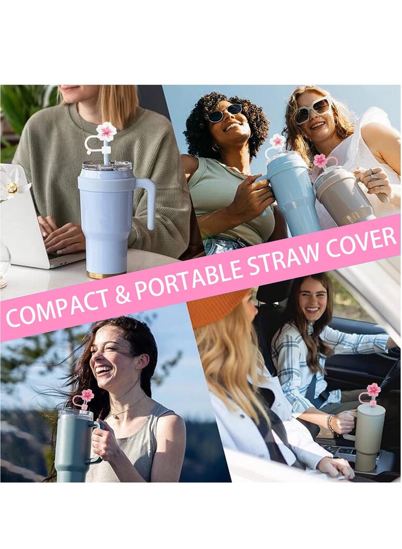 KASTWAVE Straw Covers Cap Toppers, 6 Pcs Straw Cover for Stanley Cup, Silicone Straw Covers Cap Reusable Drinking Straw Topper Compatible, for Stanley Cups Accessories (0.4in, Flower, 2 Colors) - Image 4