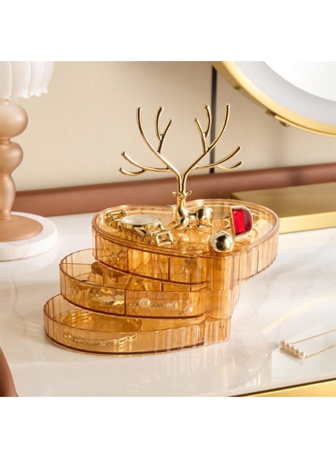 Decorhills 3 Tier Rotating Jewelry Storage Box with Tree-Shaped Jewelry Hanging Rack, Heart-Shaped Acrylic Jewelry Organizer, Semi-Transparent Display Case for Rings, Earrings, Necklaces, Bracelets & Watches - Image 1
