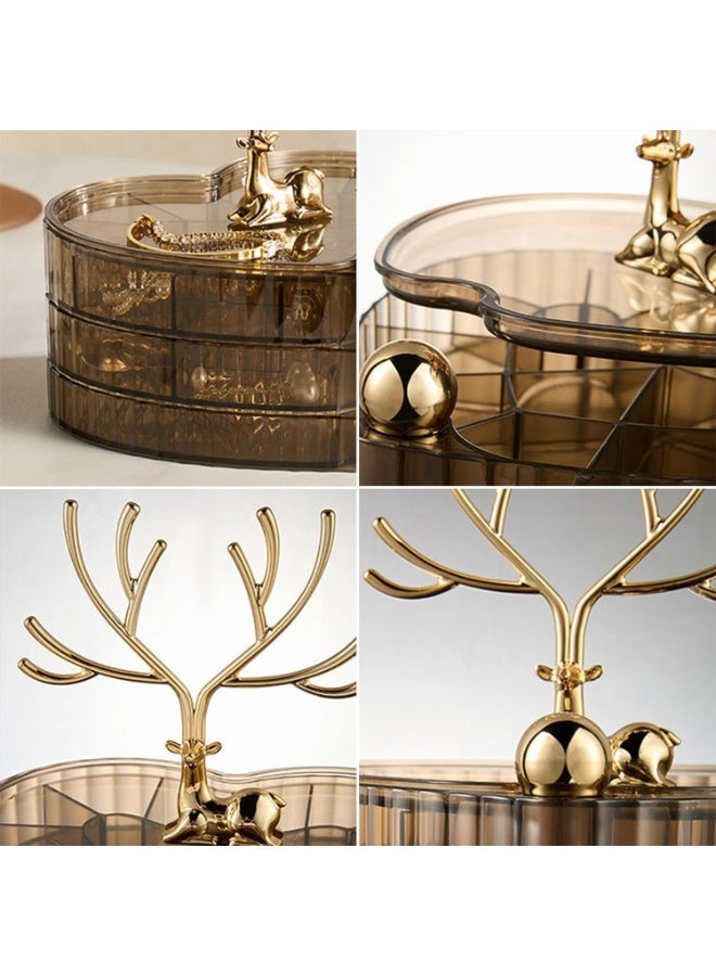 Decorhills 3 Tier Rotating Jewelry Storage Box with Tree-Shaped Jewelry Hanging Rack, Heart-Shaped Acrylic Jewelry Organizer, Semi-Transparent Display Case for Rings, Earrings, Necklaces, Bracelets & Watches - Image 3