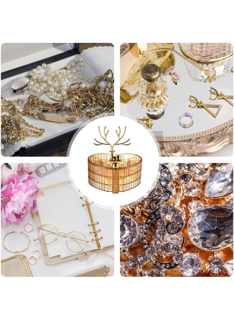 Decorhills 3 Tier Rotating Jewelry Storage Box with Tree-Shaped Jewelry Hanging Rack, Heart-Shaped Acrylic Jewelry Organizer, Semi-Transparent Display Case for Rings, Earrings, Necklaces, Bracelets & Watches - Image 2