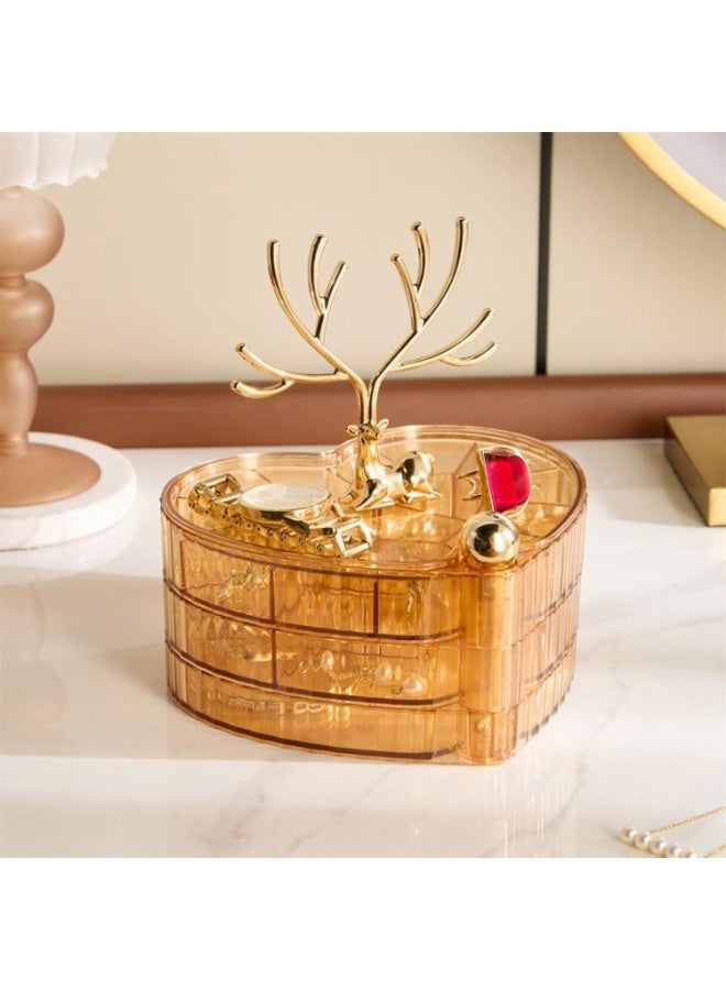 Decorhills 3 Tier Rotating Jewelry Storage Box with Tree-Shaped Jewelry Hanging Rack, Heart-Shaped Acrylic Jewelry Organizer, Semi-Transparent Display Case for Rings, Earrings, Necklaces, Bracelets & Watches - Image 4