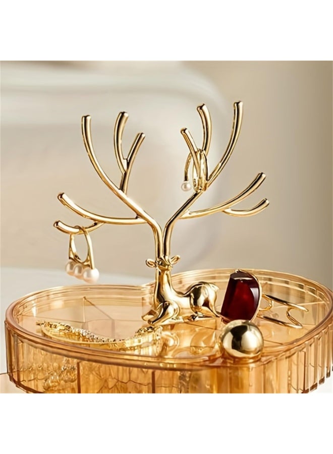 Decorhills 3 Tier Rotating Jewelry Storage Box with Tree-Shaped Jewelry Hanging Rack, Heart-Shaped Acrylic Jewelry Organizer, Semi-Transparent Display Case for Rings, Earrings, Necklaces, Bracelets & Watches - Image 5