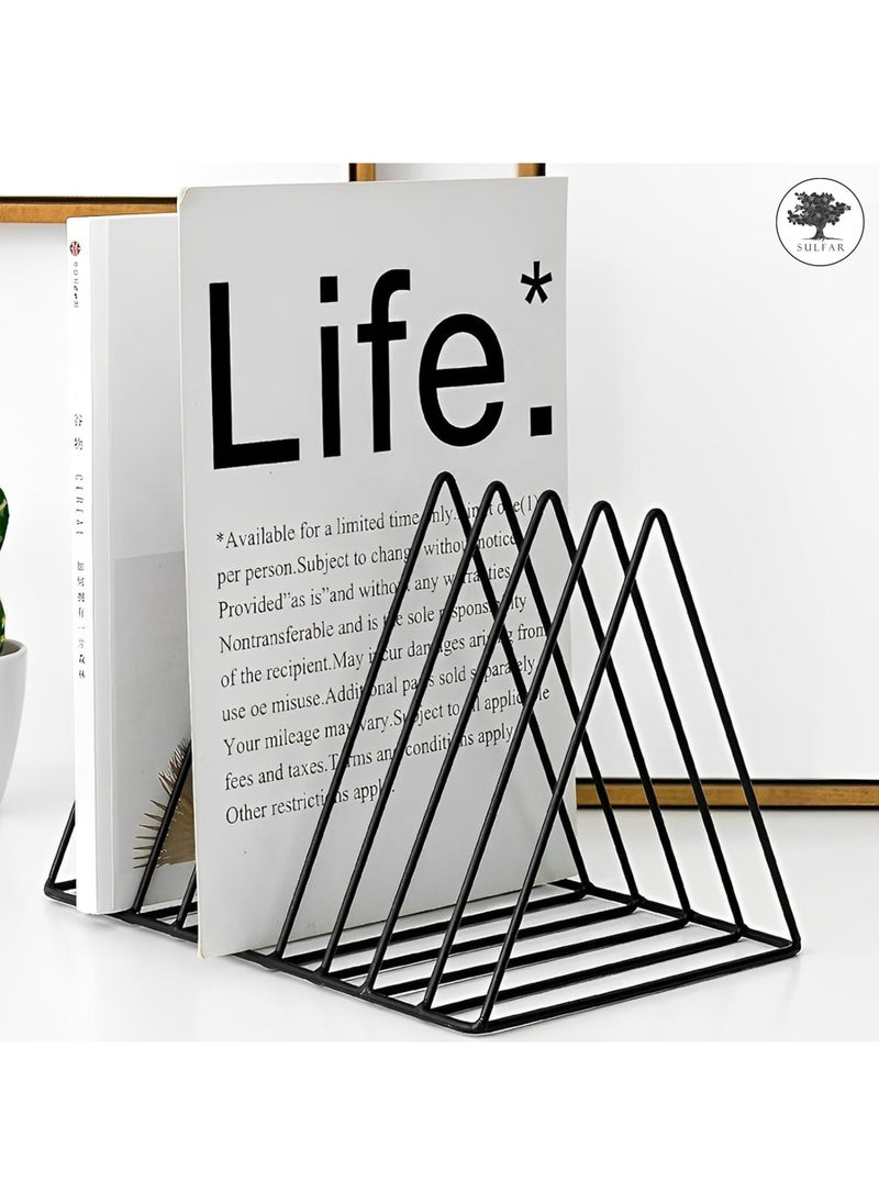 sulfar - MS Triangle Slot Magazine Stand - File Rack Desktop Book Organizer, Tabletop Table Book Stand For Office - Magazine Files Stand, File Organiser, Tiered Shelf (Black) Pack of 1 - Image 1