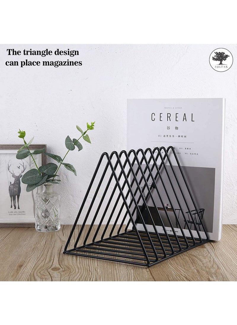 sulfar - MS Triangle Slot Magazine Stand - File Rack Desktop Book Organizer, Tabletop Table Book Stand For Office - Magazine Files Stand, File Organiser, Tiered Shelf (Black) Pack of 1 - Image 1