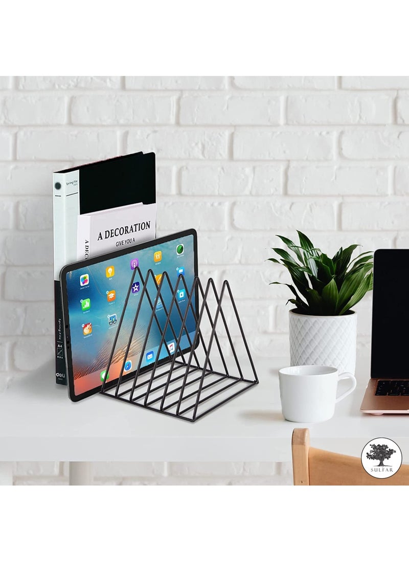 sulfar - MS Triangle Slot Magazine Stand - File Rack Desktop Book Organizer, Tabletop Table Book Stand For Office - Magazine Files Stand, File Organiser, Tiered Shelf (Black) Pack of 1 - Image 1