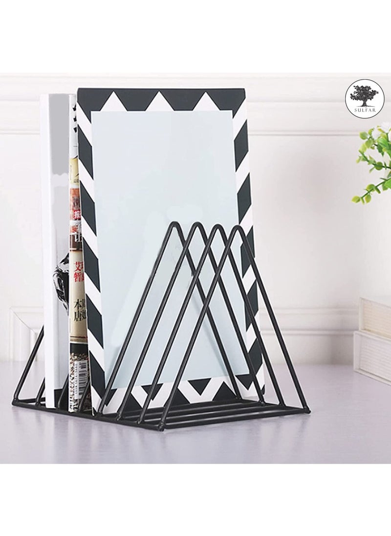 sulfar - MS Triangle Slot Magazine Stand - File Rack Desktop Book Organizer, Tabletop Table Book Stand For Office - Magazine Files Stand, File Organiser, Tiered Shelf (Black) Pack of 1 - Image 1