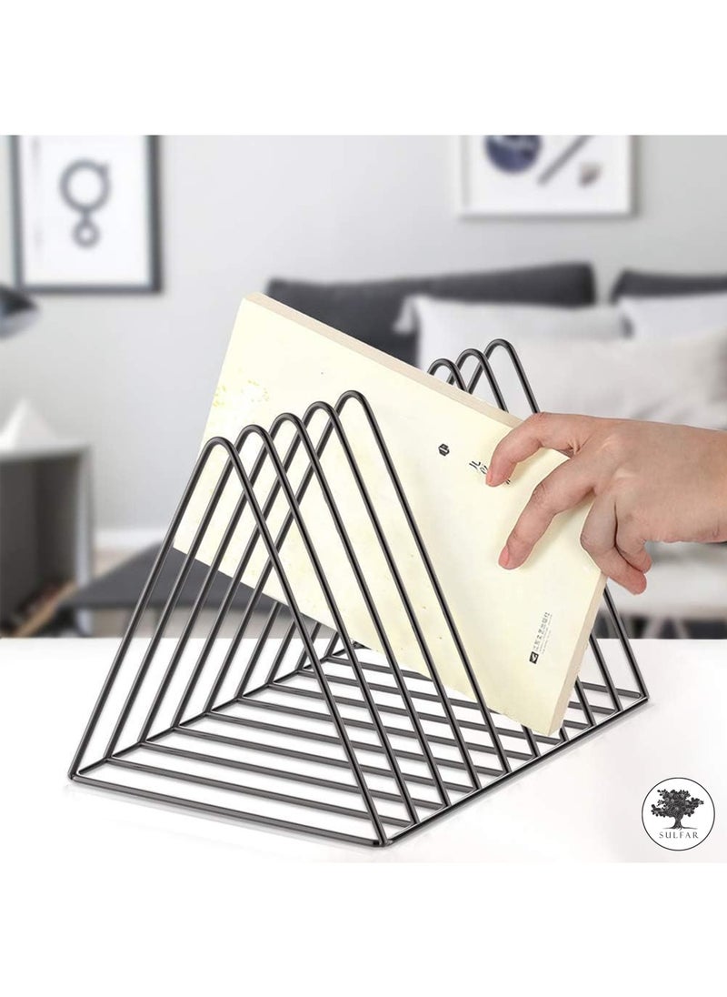 sulfar - MS Triangle Slot Magazine Stand - File Rack Desktop Book Organizer, Tabletop Table Book Stand For Office - Magazine Files Stand, File Organiser, Tiered Shelf (Black) Pack of 1 - Image 1