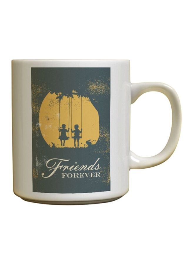 RYN Friends Forever Printed Ceramic Coffee Mug White/Black/Yellow 12ounce