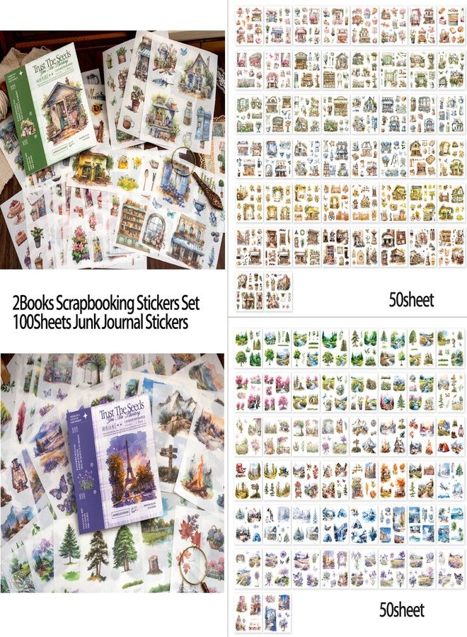 DAPUTOU مجموعة ملصقات سكرابوكينغ من 2Books، 100 ورقة، ملصقات دفتر قصاصات، ملصقات زهور عتيقة طبيعية موسمية، لوازم سكرابوكينغ، ملصقات واشي مقطوعة مسبقًا للحرف اليدوية الجمالية، صناعة البطاقات، تدوين اليوميات - Image 2