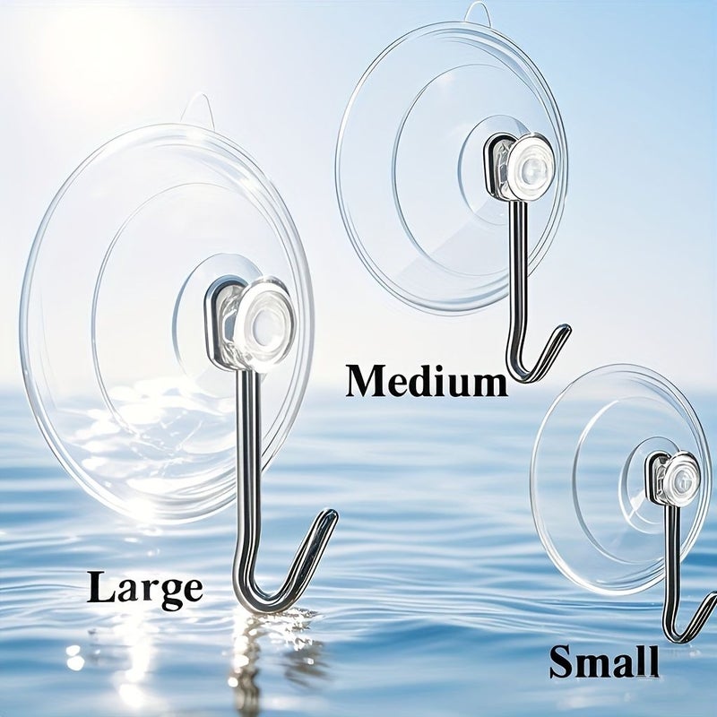 Medium 5 Pcs Suction Cup Hooks Double Iron Hook Reinforced Self-Adhesive Hooks for Entrance Coat Bedroom Towel Wall Hooks Reusable Strong Transparent Suction Cups with Metal Hooks - Image 1