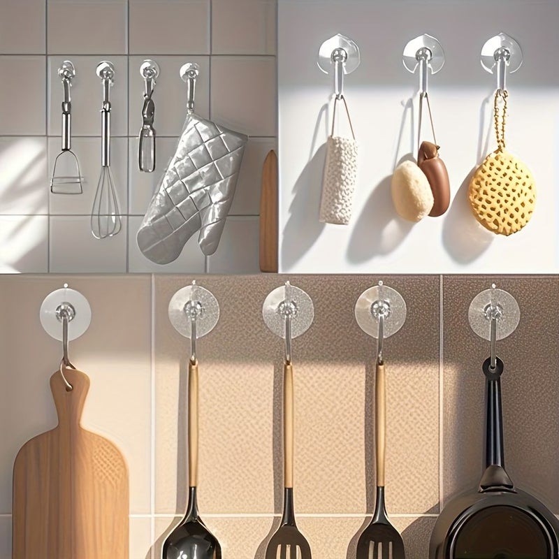 Medium 5 Pcs Suction Cup Hooks Double Iron Hook Reinforced Self-Adhesive Hooks for Entrance Coat Bedroom Towel Wall Hooks Reusable Strong Transparent Suction Cups with Metal Hooks - Image 5
