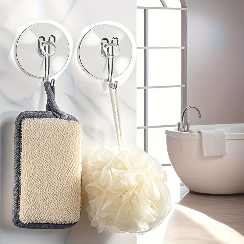 Medium 5 Pcs Suction Cup Hooks Double Iron Hook Reinforced Self-Adhesive Hooks for Entrance Coat Bedroom Towel Wall Hooks Reusable Strong Transparent Suction Cups with Metal Hooks - Image 3