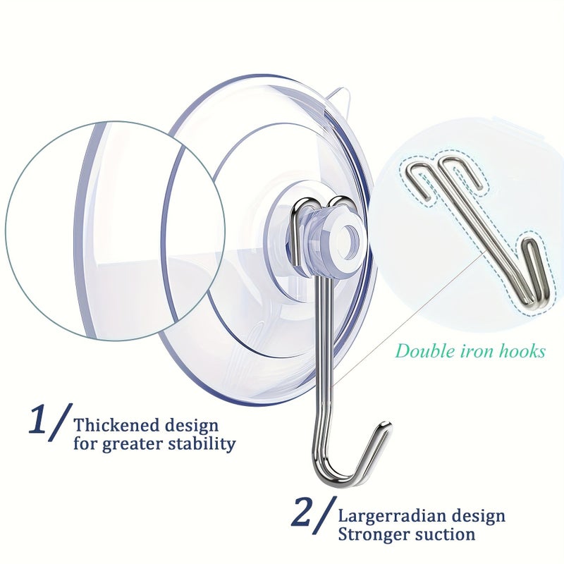 Medium 5 Pcs Suction Cup Hooks Double Iron Hook Reinforced Self-Adhesive Hooks for Entrance Coat Bedroom Towel Wall Hooks Reusable Strong Transparent Suction Cups with Metal Hooks - Image 2