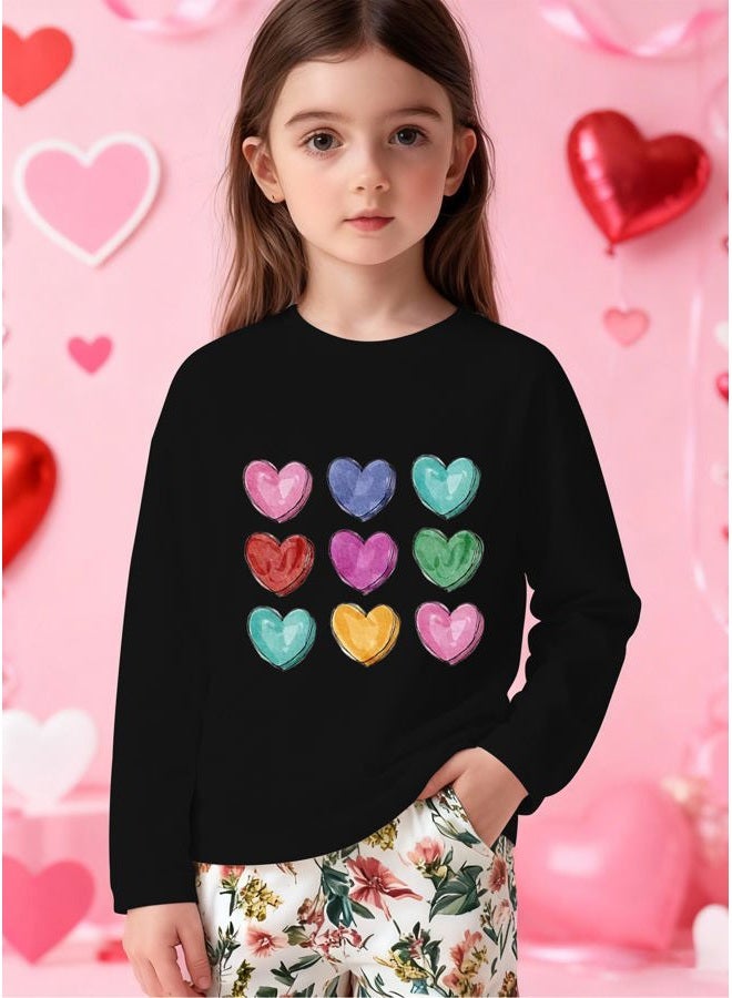 Grezea Valentines Shirts for Girls Toddler Cute Love Heart Long Sleeve Casual Tee Tops, Black2, 12 years - Image 4